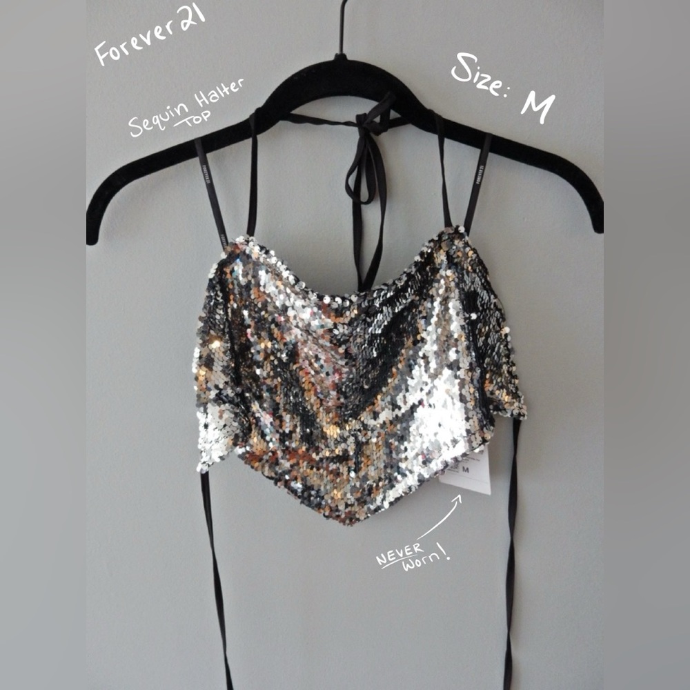 NWT Sequin Halter-Tie Top from F21
